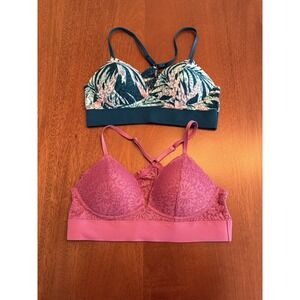 Victoria's Secret PINK Bras‎ Women's Medium Pink Green Bralettes Lace Racerback